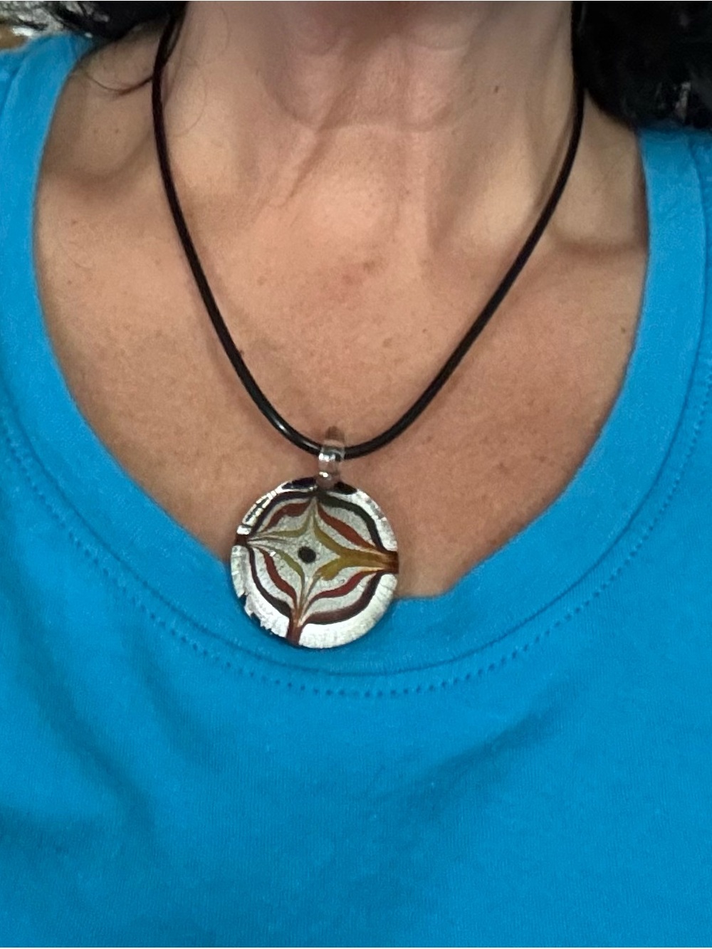 Artisan Multicolor Glass Pendant Necklace with Black Cord